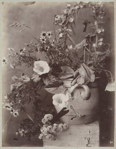 Flower Study with Cologne Pot on Chest by Charles Aubry (manner of)