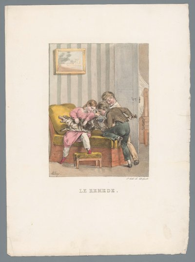 Three Children Giving a Dog an Injection by Charles Aubry