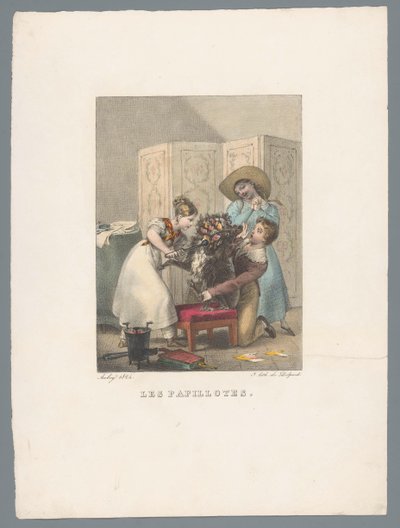 Three Children Curling a Dog