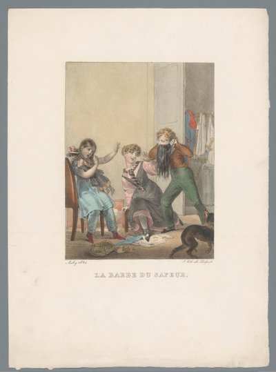 Boy Scaring Two Girls with a Fake Beard by Charles Aubry