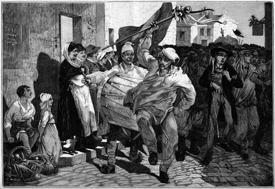Military Service: The Draw of Lots in Burgundy, Conscripts near Macon (engraving) by Charles Auguste Loye