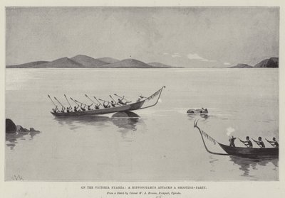 On the Victoria Nyanza, a Hippopotamus Attacks a Shooting-Party by Charles Auguste Loye