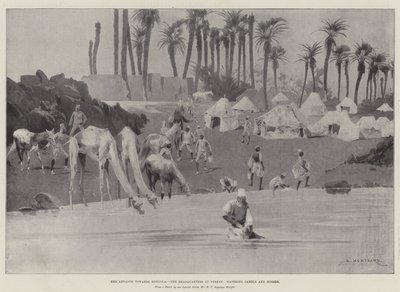 The Advance towards Dongola, the Headquarters at Ferket, watering Camels and Horses by Charles Auguste Loye