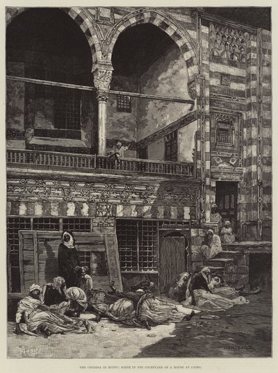 The Cholera in Egypt, Scene in the Courtyard of a House at Cairo by Charles Auguste Loye