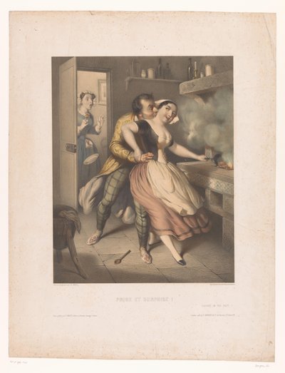 Man Caught Kissing the Kitchen Maid (Prise et surprise! / Caught in the Fact!) by Charles Bargue