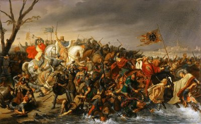 Lothair of France defeats Emperor Otto II on the banks of the Aisne, October 978 by Charles Barthelemy Jean Durupt