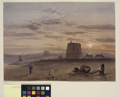 Martello Tower at St. Leonards Against Setting Sun by Charles Bentley