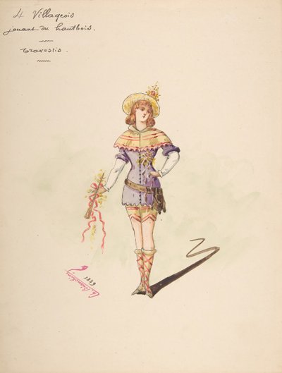 Costume Design for 4 Villageois jouant au hautbois, Descriptive Sheet of Costume by Charles Bianchini