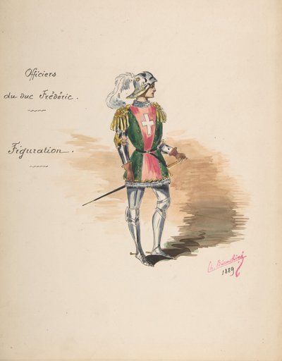 Costume Design for Officiers du duc Frédéric, Descriptive Sheet of Costume, 1889 by Charles Bianchini