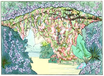 Esclarmonde - Decor by Charles Bianchini - 2nd Act, 1st Scene, Curtain of Roses Descending - Drawing by G. Stein, 1889 by Charles Bianchini