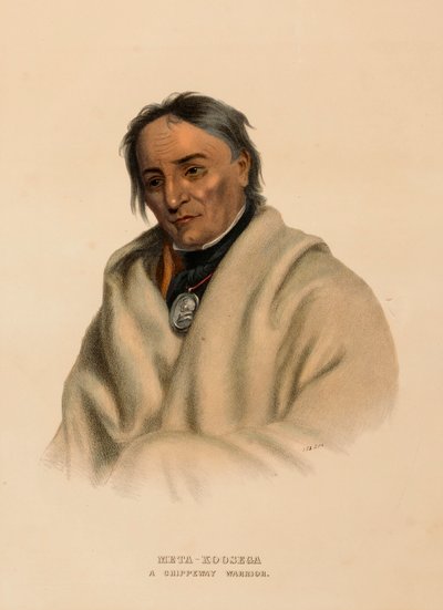 META-KOOSEGA. A CHIPPEWAY WARRIOR, from History of the Indian Tribes of North America by Charles Bird King