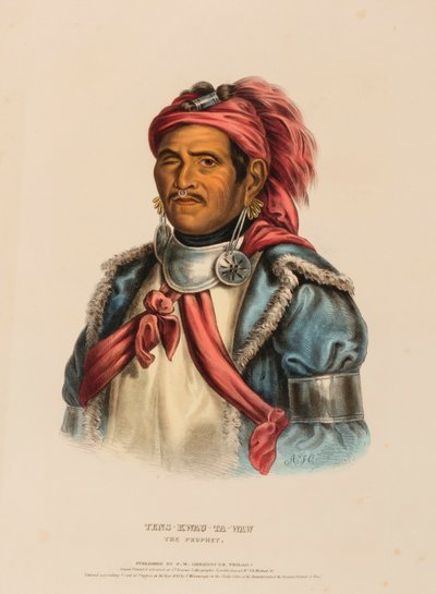Tens-Kwau-Ta-Waw. The Prophet, from History of the Indian Tribes of North America by Charles Bird King