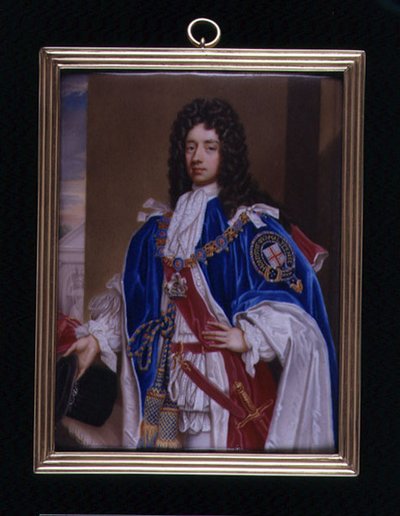 Portrait miniature of John Manners, 2nd Duke of Rutland (1676-1721) in Garter Robes, c.1715 by Charles Boit