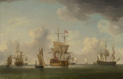 English Ships Under Sail in a Very Light Breeze by Charles Brooking