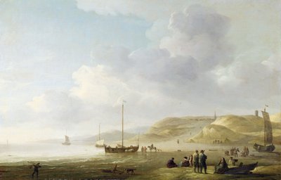 The Coast Near Scheveningen with Fishing Pinks on the Shore by Charles Brooking