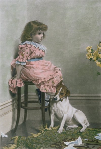 In Disgrace, mezzotint by F. Stacpoole, with hand colouring, pub by Thomas McLean, 1887 by Charles Burton