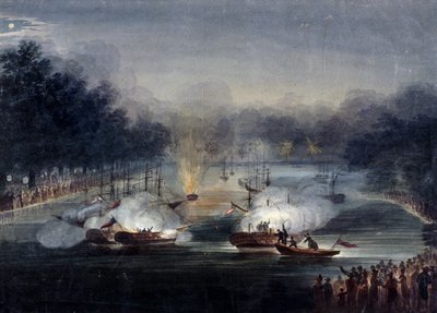 View of a sham fight on the Serpentine, Hyde Park, London, 1814 by Charles Calvert