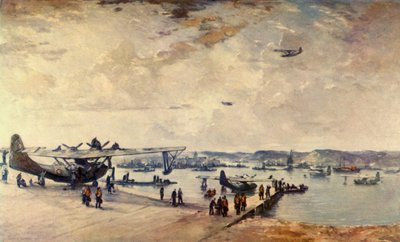 A Service Station - Seaplanes by Charles Cundall