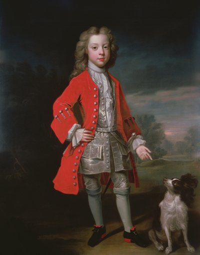Portrait of a Boy Wearing a Red Jacket with his Spaniel by Charles DAgar