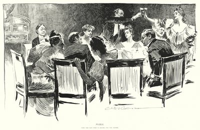 Puzzle, find the man who is paying for the dinner by Charles Dana Gibson