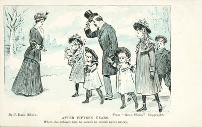 Woman encountering the man she refused in marriage who swore he would never marry by Charles Dana Gibson
