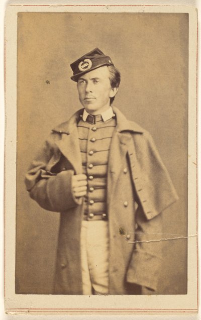 Unidentified Civil War Soldier Standing, One Hand Grasping His Overcoat by Charles DeForest Fredricks