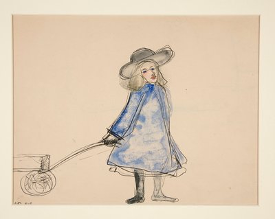 Girl Pulling Wagon (Plain Girl in Blue Dress); Sketch of a Man by Charles Demuth