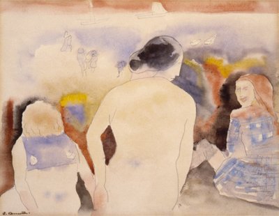 Untitled Woman with Black Hair and Two Children, early 20th century by Charles Demuth