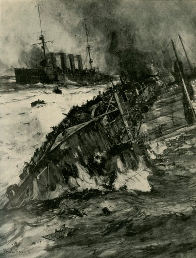 The Sinking of HMS Aboukir, First World War, 22 September 1914 by Charles Dixon