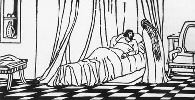 Melisande visiting Golaud in bed after falling from his horse, woodcut for Pelleas and Melisande by Maurice Maeterlinck by Charles Doudelet