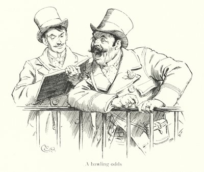 Bookie bawling odds at a race course by Charles Edmund Brock