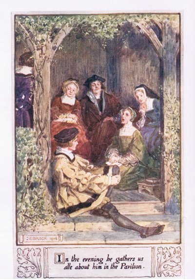 In the evening he gathers us all about him in the pavilion by Charles Edmund Brock