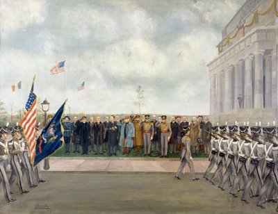 Marshal Joffre on Mission to Washington Inspecting Students of West Point, Spring 1917, by Charles Edmund Brock by Charles Edmund Brock