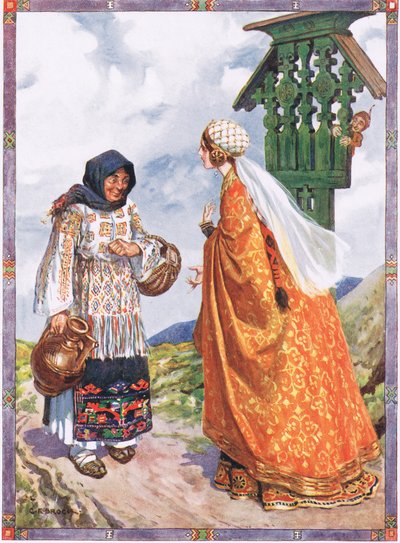The Princess...asked her to exchange the peasants clothes for her royal garments, scene from Good Luck and Bad Luck in Children