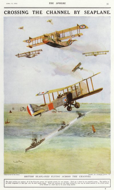 British Seaplanes Flying Across the English Channel by Charles Edward (after) Dixon