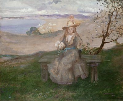 Girl with a bouquet above Swanage Bay, 1899 by Charles Edward Conder