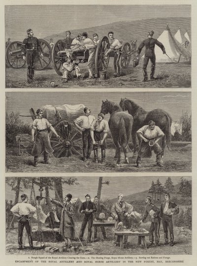 Encampment of the Royal Artillery and Royal Horse Artillery in the New Forest, Hay, Breconshire by Charles Edwin Fripp