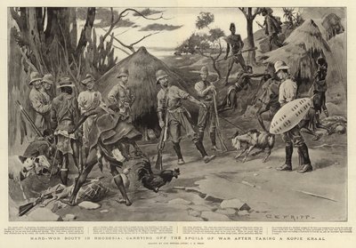 Hard-won Booty in Rhodesia, Carrying off the Spoils of War after Taking a Kopje Kraal by Charles Edwin Fripp