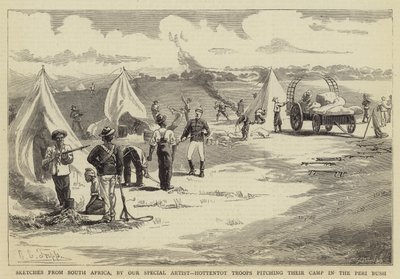 Sketches from South Africa, Hottentot Troops pitching their Camp in the Peri Bush by Charles Edwin Fripp