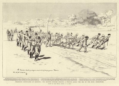 Transport difficulties in Rhodesia, the Seventh Hussars hauling a Waggon across the Bed of the River Umzingwane by Charles Edwin Fripp