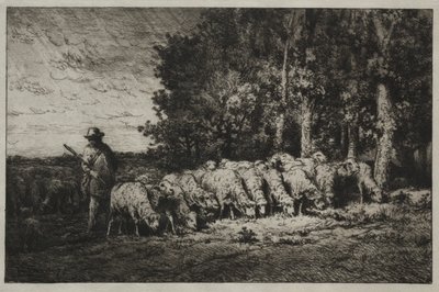 A Herd at the Edge of a Forest by Charles Emile Jacque