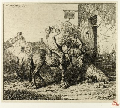 Entrance to an Inn, with Peasant Drinking by Charles Emile Jacque
