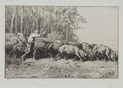 Herd of Pigs Leaving a Forest by Charles Emile Jacque