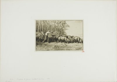 Herd of Swine Coming Out of a Wood by Charles Emile Jacque