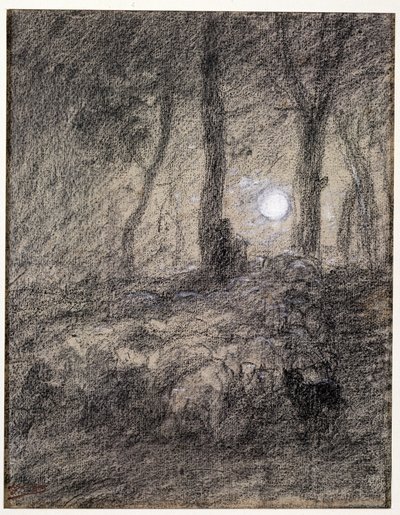 Flock of Sheep in Moonlight by Charles Emile Jacque