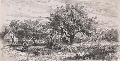 Picking Fruit from Tree Outside Cottage, ca. 1852 by Charles Emile Jacque