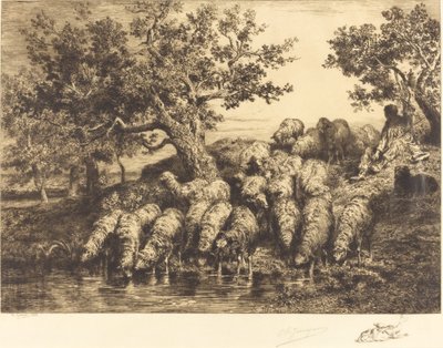 Sheep at the Watering Place by Charles Emile Jacque