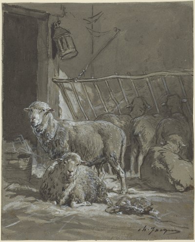 Sheep in a Manger by Charles Emile Jacque
