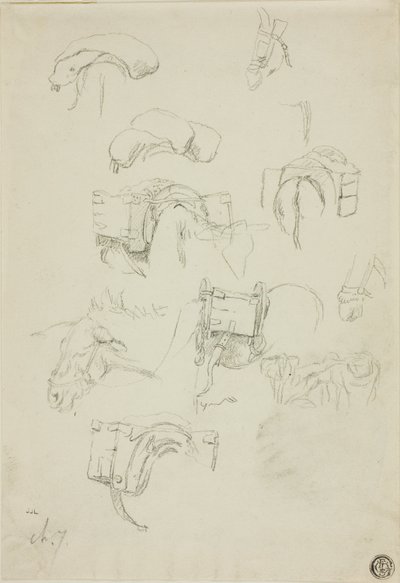 Sheet of Sketches: Details of a Donkey and Accoutrements by Charles Emile Jacque
