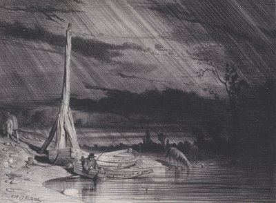 The Fisherman, Rainy Weather by Charles Emile Jacque